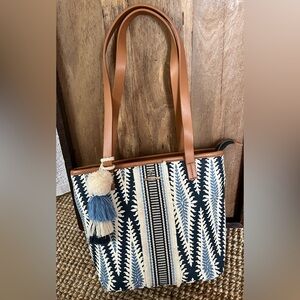 Spartina 449 Boho Tropez Tote Linen & Leather NWOT